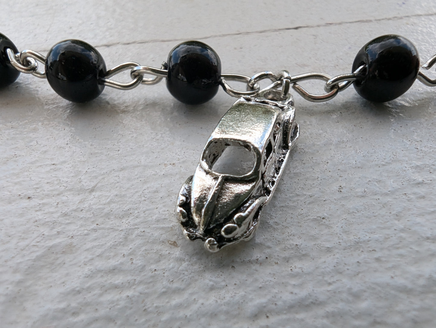 Silver Car w/ Black Beads KeyChain