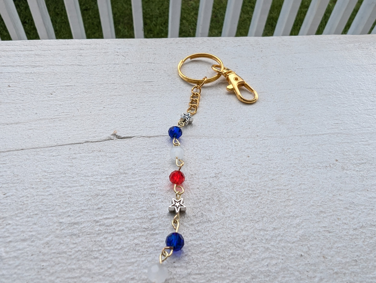 Red, White, & Blue Beads w/ Silver Star & mixed metals KeyChain