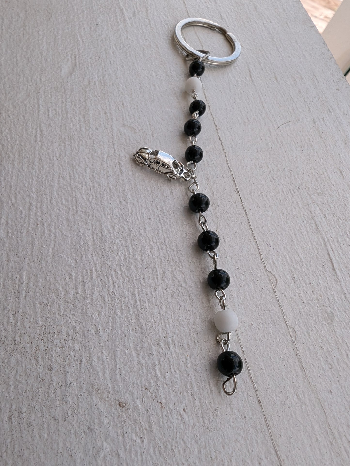 Silver Car w/ Black Beads KeyChain