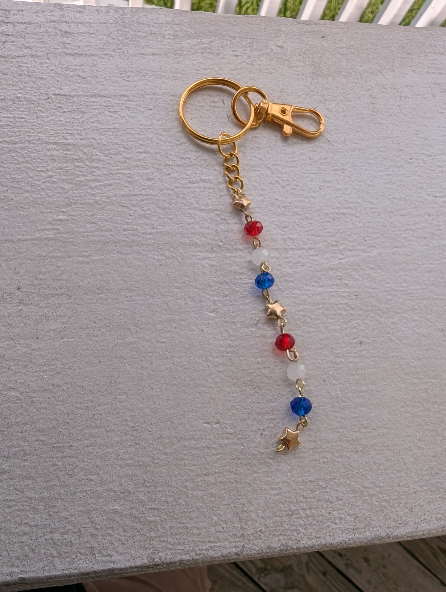 Red, White, & Blue Beads w/ Gold Stars Key Chain