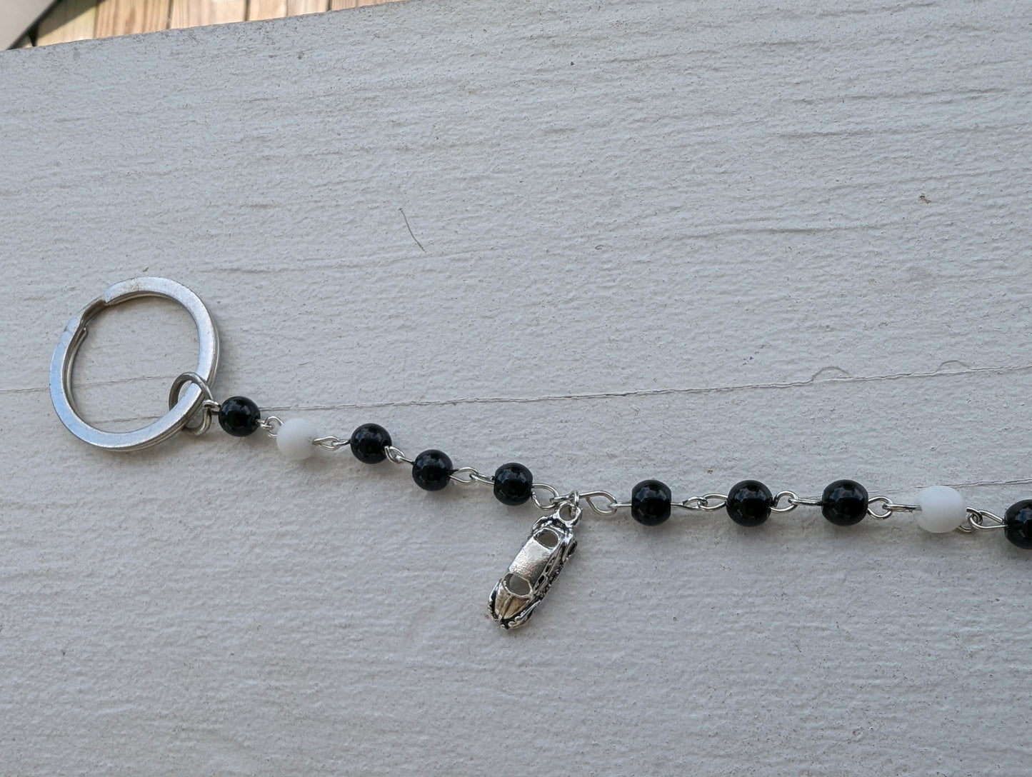 Silver Car w/ Black Beads KeyChain