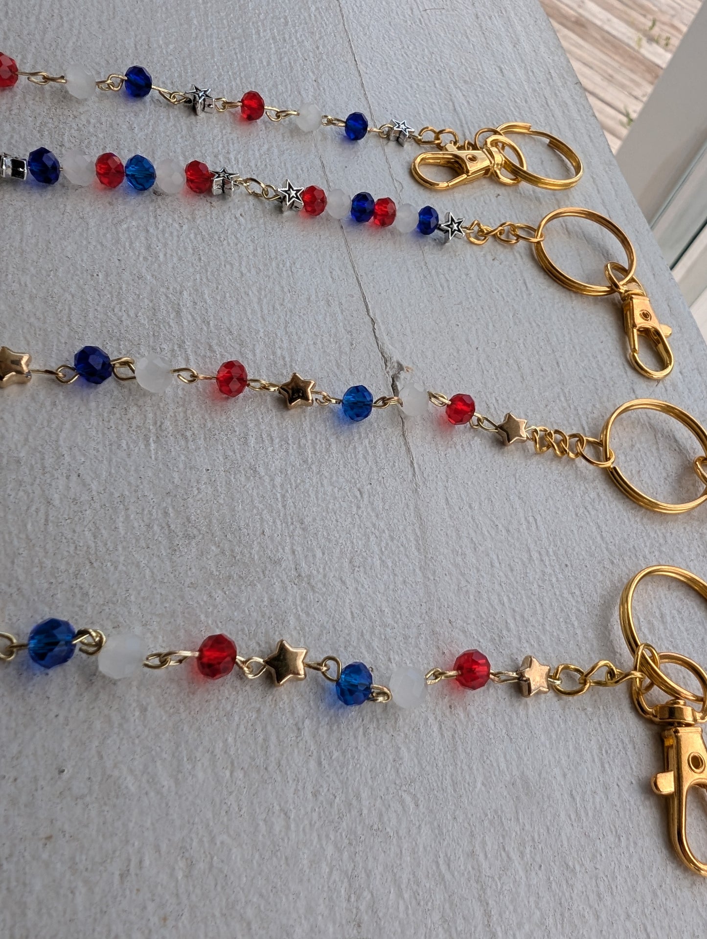 Red, White, & Blue Beads w/ Gold Stars Key Chain