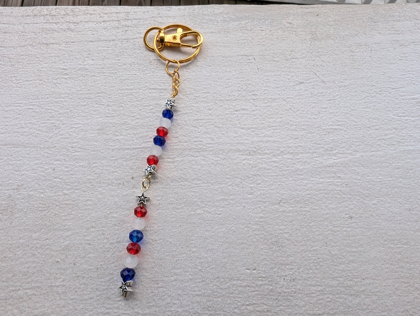 Red, White, & Blue Beads w/ Silver Star & mixed metals KeyChain