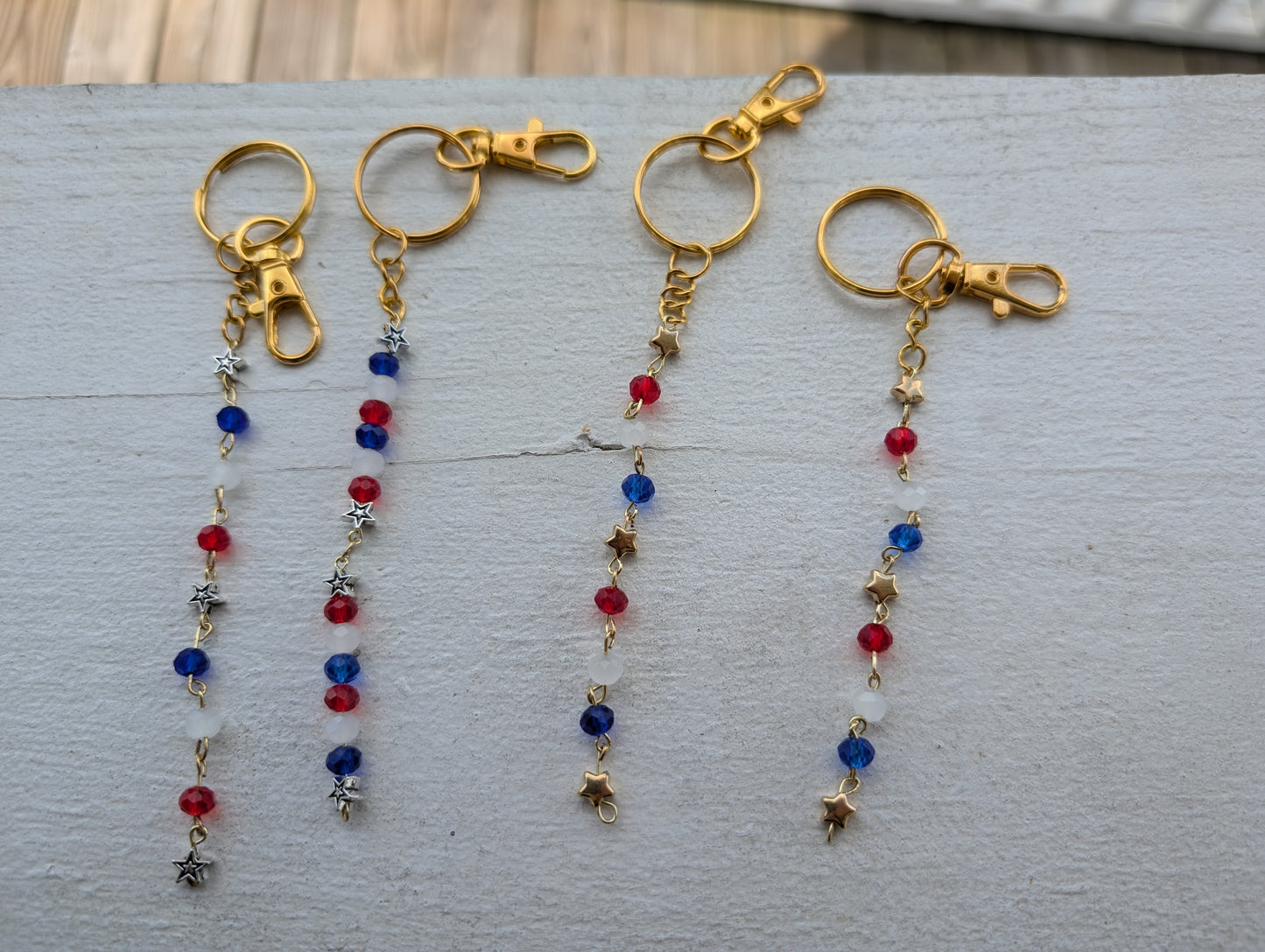 Red, White, & Blue Beads w/ Silver Star & mixed metals KeyChain