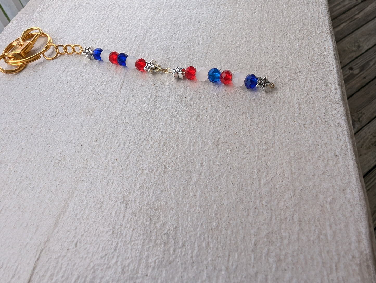 Red, White, & Blue Beads w/ Silver Star & mixed metals KeyChain