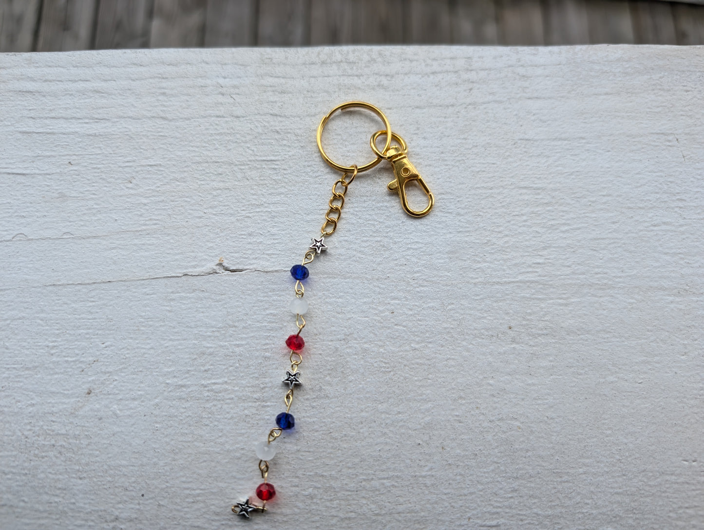 Red, White, & Blue Beads w/ Silver Star & mixed metals KeyChain