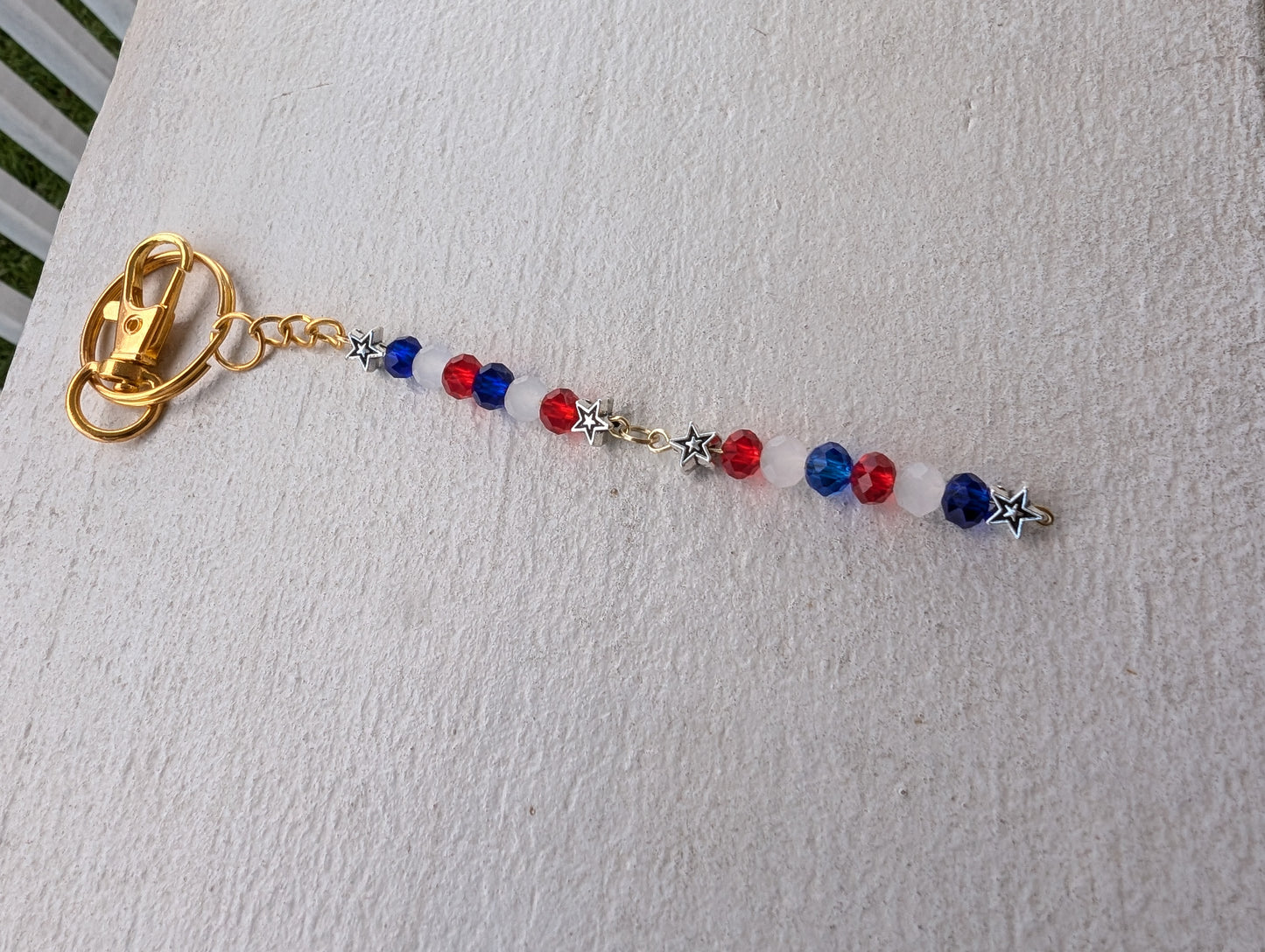 Red, White, & Blue Beads w/ Silver Star & mixed metals KeyChain