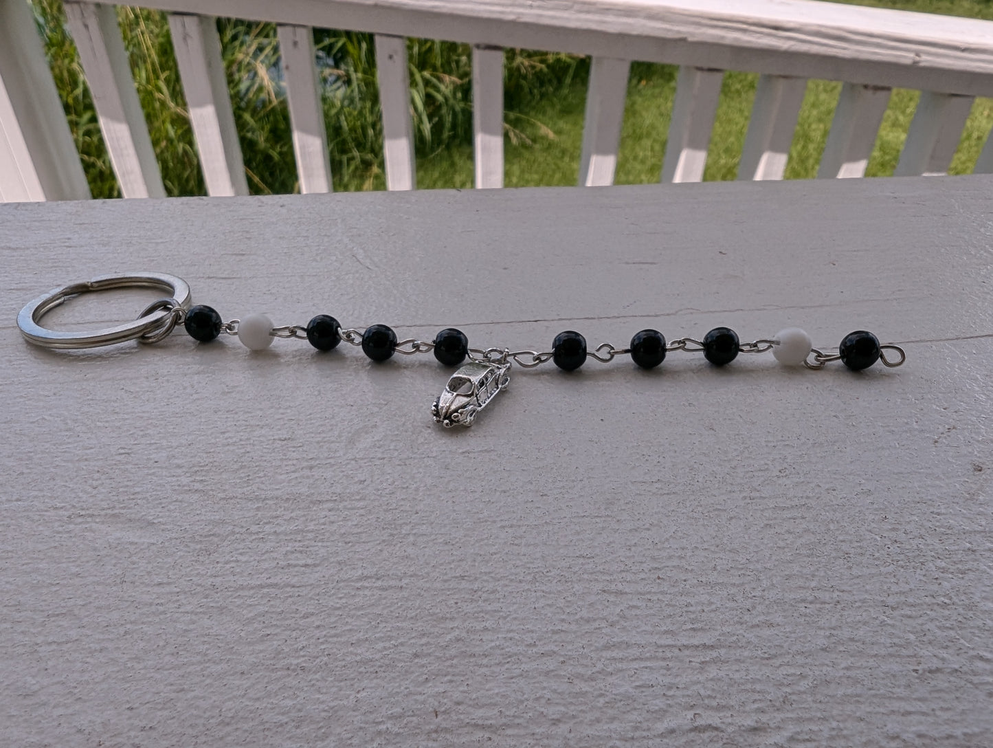 Silver Car w/ Black Beads KeyChain