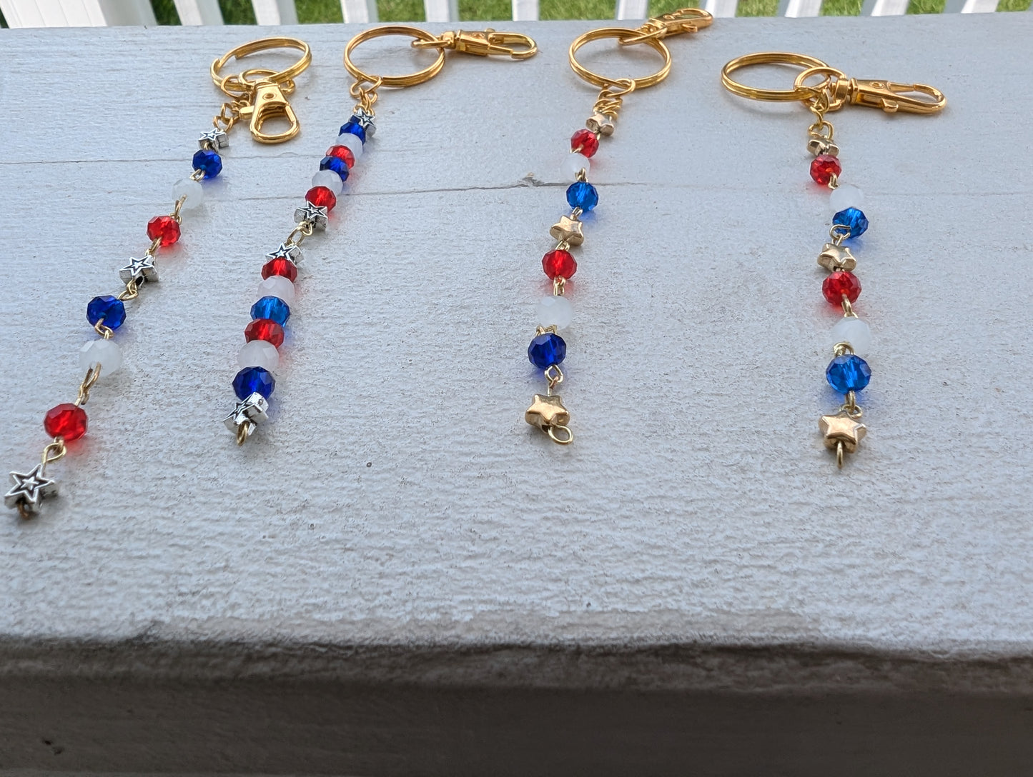 Red, White, & Blue Beads w/ Gold Stars Key Chain