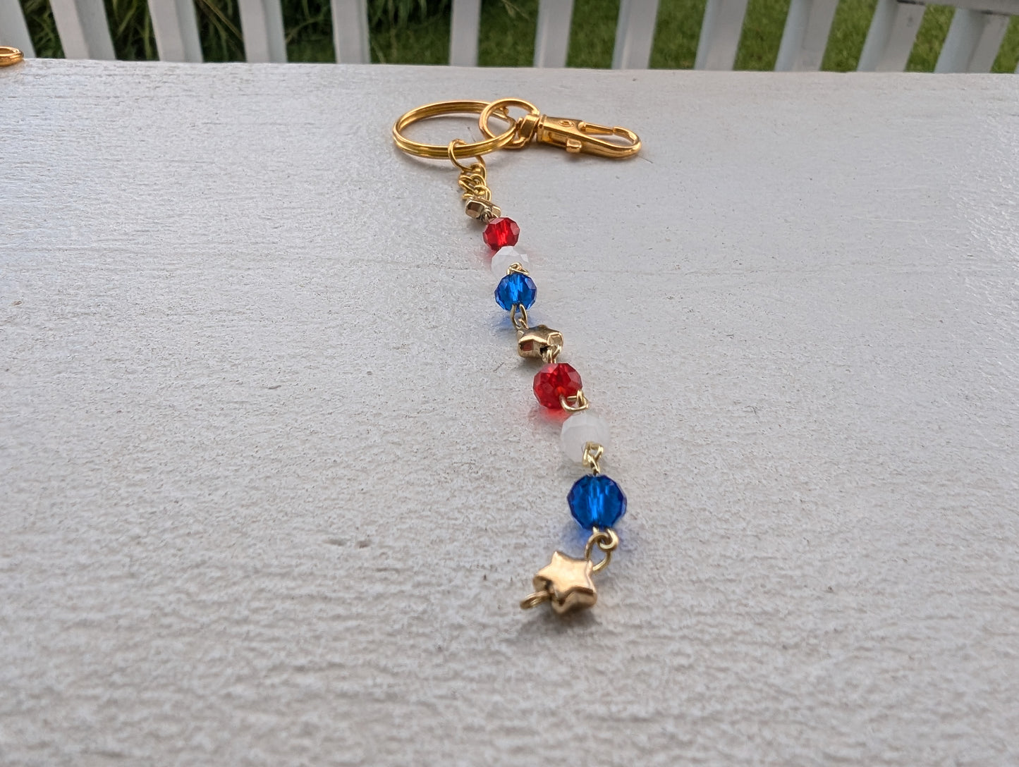 Red, White, & Blue Beads w/ Gold Stars Key Chain