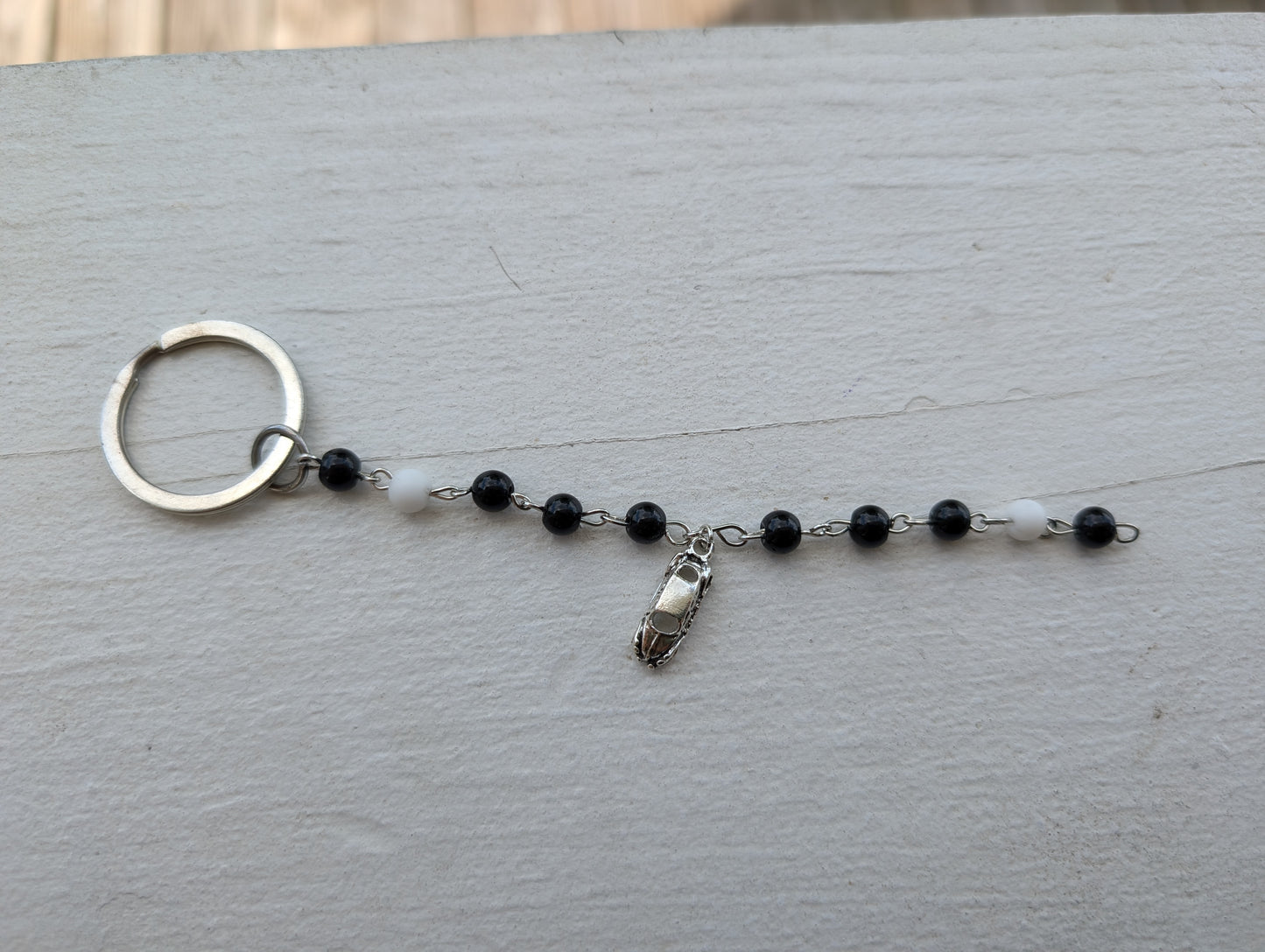 Silver Car w/ Black Beads KeyChain