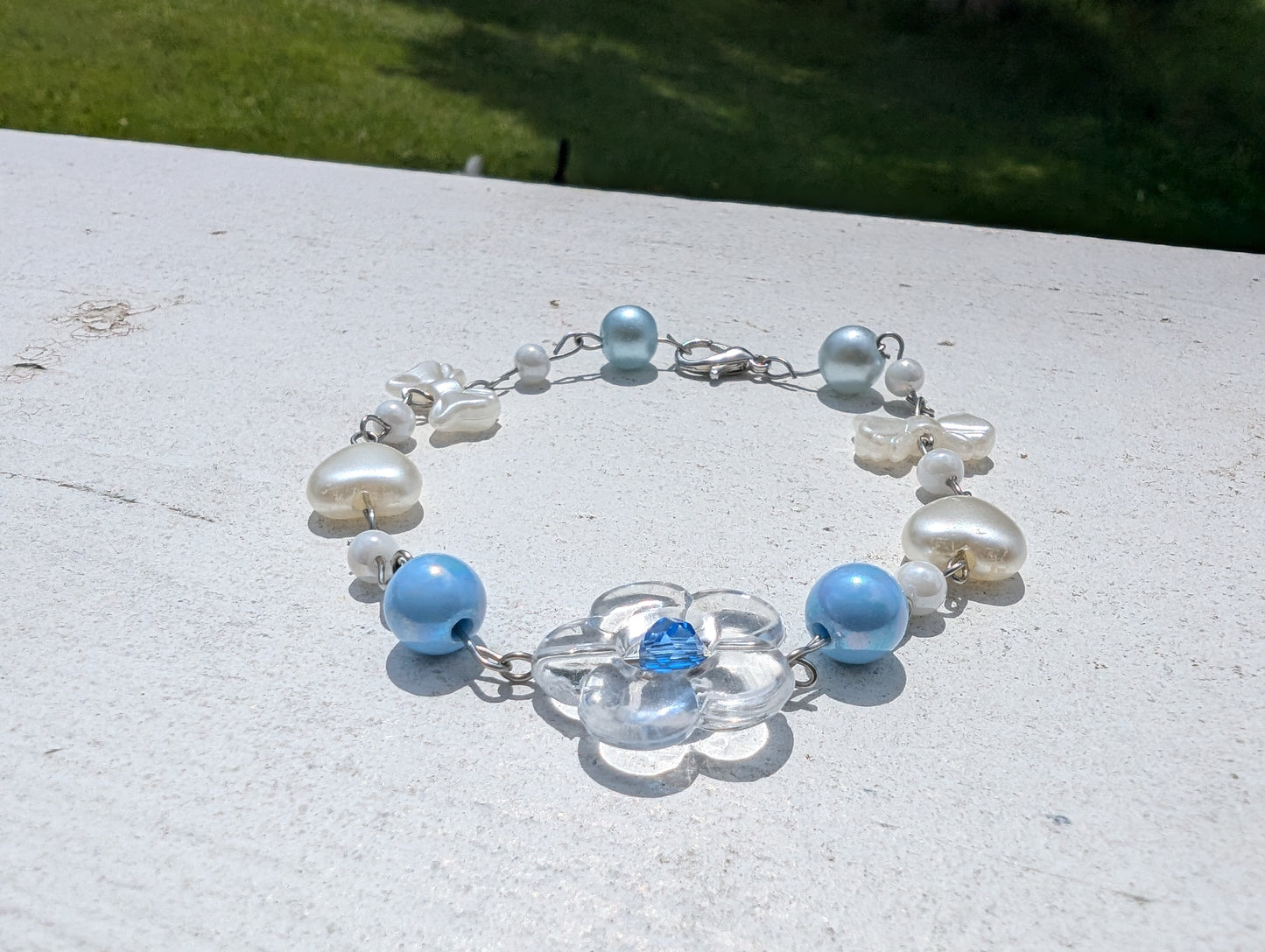 Clear Flower w/ Blue Bead